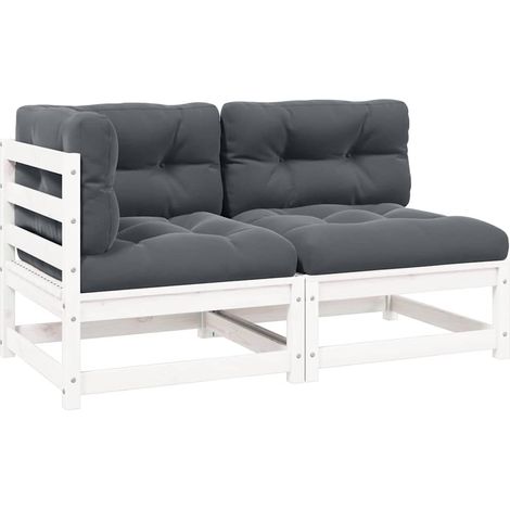 2-tlg. Garten-Lounge-Set mit Kissen Weiß Kiefer Massivholz