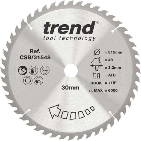 Lame de scie circulaire bois, 315 mm, alésage 30 mm, 48 dents (1/5)