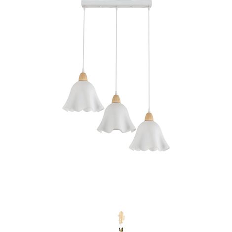 Lámpara colgante, pantalla acrílica floral, diseño de madera, A3608 (1/2)