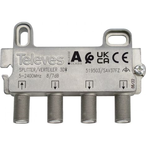 Tv splitter 3d 5-2400mhz 8/7db F Televes 519503
