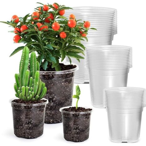36 Pièces Pots de Fleurs en Plastique, 9CM /10CM /13CM Conteneur Jardinière Anti-Racines Transparent pour Semis avec Trous de Drainage pour Fleurs Plantes Semis Repiquage (3 Tailles)