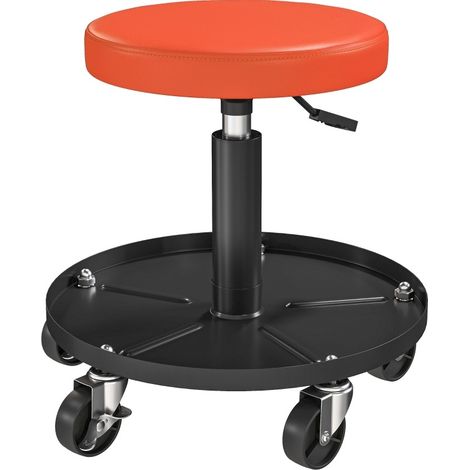 Taburete giratorio de taller con ruedas y bandeja, altura regulable 38-50 cm, naranja (1/5)