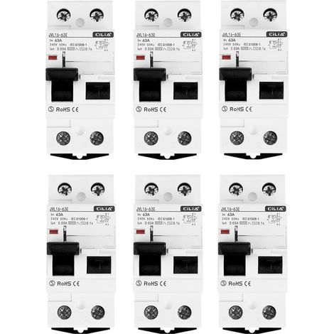 Lot de 6 Interrupteur Différentiel CILIA 1P+N 30mA Type AC Protection des Personnes, 2 Modules Pour Tableau Électrique 25A