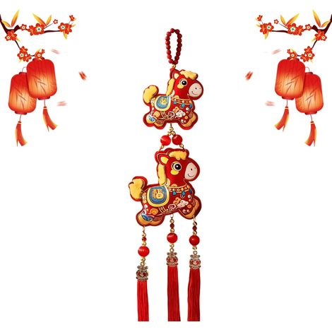 Décoration Murale Cheval Pendentif avec Design De Clochette Broderie Pour Les Décorations Du Nouvel An 2026 Pour Richesse Succès Célébration Fête Salon Chambre Porte Mur (1/5)