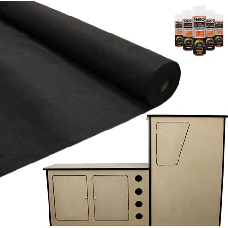11m2 Doublure Intérieure Tapis Véhicule Noir avec Unité de Cuisine MDF Camper Van - Aménagement Van Camping-Car Voyage Camionette Bricolage DIY [5 Bombes de Colle GRATUITES]
