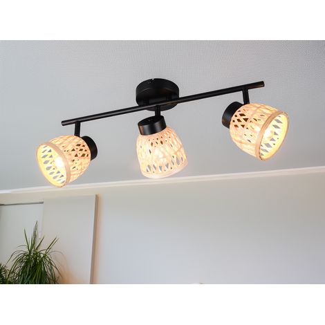 Deckenstrahler LAURENT 3-flammig mit Korb Lampenschirmen aus Bambus, Breite 60cm