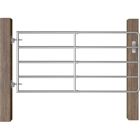Portillon à 5 barres Acier (95-170)x90 cm Argenté (1/5)