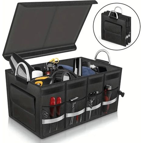 Organizzatore per bagagliaio - 55 litri - 6 tasche laterali - Impermeabile - Design pratico - Nero (1/3)