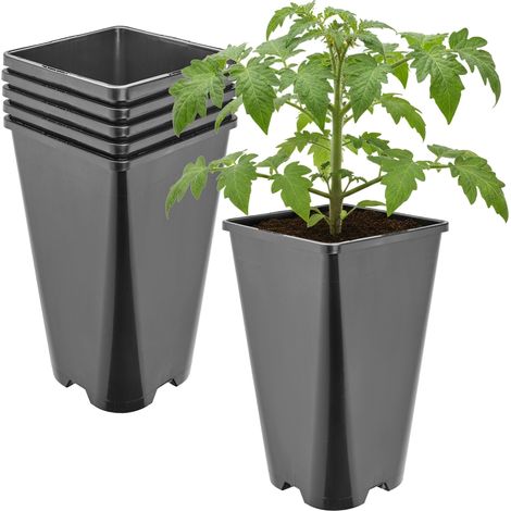 Garronda Pot de Fleur Carré Haut Plastique 13,5 × H 23 cm (3L) - x5 Godets Semis Pot Culture Profond Drainage Résistants Intempéries pour Plantes Pépinière Jardin Serre Intérieur Extérieur GD-0201