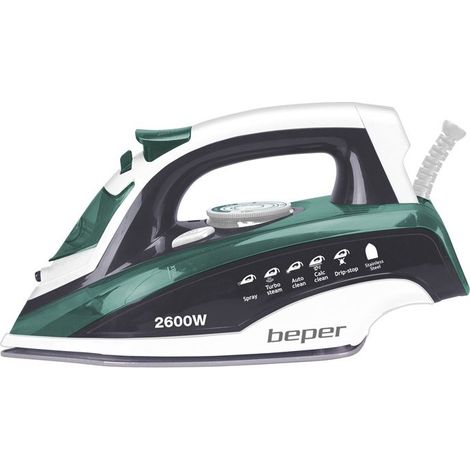 BEPER P204FER003 Ferro da stiro, 400 ml, 2600W, Piastra Acciaio, Stiratura Secco/Vapore, Temperatura regolabile, Sistema Anticalcare, Anti-Goccia, Autopulizia, Nero (1/5)