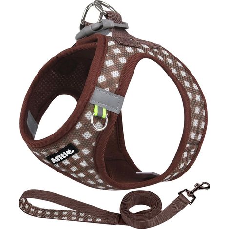 Verstellbares Hundegeschirr- und Leinen-Set, reflektierende, weiche Netzweste für kleine Hunde, Welpen und Katzen, zum Spazierengehen und Joggen im Freien, Schokoladenbraun XS
