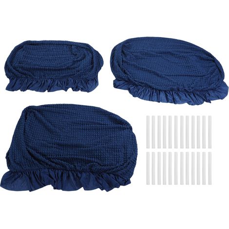 3pcs Housses Canapé Jupe Élastique Bas Polyester Polyuréthane Toutes Saisons – Enveloppe Complète 1 2 3 Places, Bleu Marine (1/5)