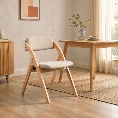 Silla de comedor plegable 79x52,5x60 cm de madera beige FLORAGRACE (1/5)