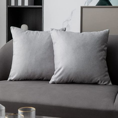 Housse de coussin en faux cuir gris clair 50x50 cm Lot de 2 Taies décoratives carrées modernes pour canapé, lit, salon, chaise longue, oreiller de canapé, housse de rembourrage (1/5)