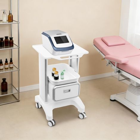 Mobile Trolley Cart with 4 Casters and Brakes 50kg Capacity Lab Utility Cart with 1 Drawer & 1 Top Tray for Beauty Salon Spa Office Home Etc (1/5)