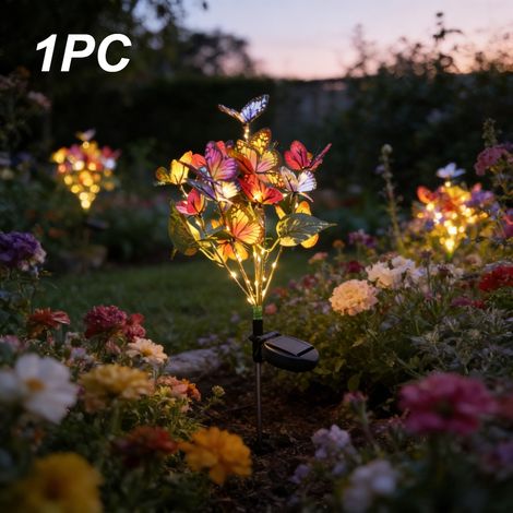 Guirlande lumineuse papillon solaire d'extérieur, ensemble de papillons LED, éclairage d'ambiance pour jardin, couleurs vives (1/5)