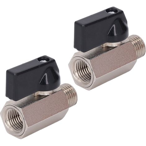 Lot de 2 mini-vannes à bille en laiton, petit diamètre DN8, filetage mâle/femelle G1/4, finition électroplaquée et sablée. (1/5)
