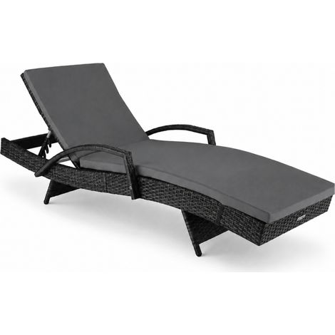 Lettino Prendisole In Polyrattan Con Schienale Regolabile Reclinabile E Cuscino Imbottito Ideale Per Giardino Terrazza Piscina E Relax Outdoor 190 x 62 x 34 Cm Nero (1/5)
