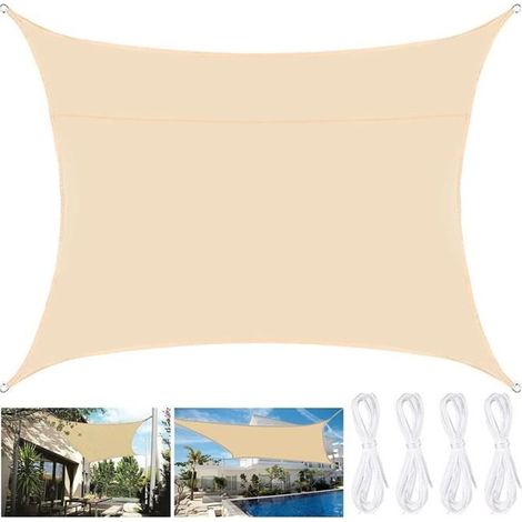 Voile d'ombrage 3x4m résistant à l'eau et aux UV couleur crème (1/4)