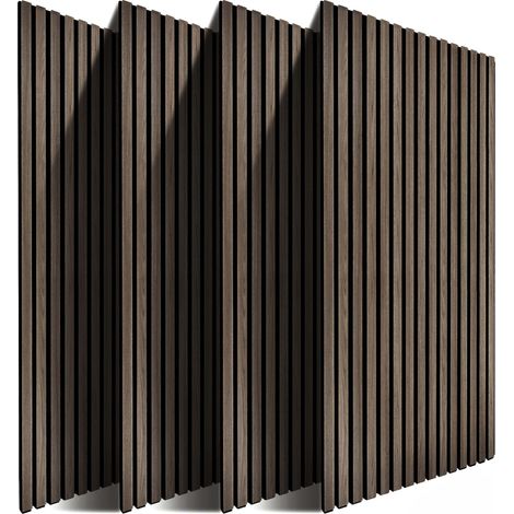 Panneaux acoustiques Relaxdays, lot de 4, 120 x 60 cm, absorption sonore & revêtement mural, placage chêne, brun foncé