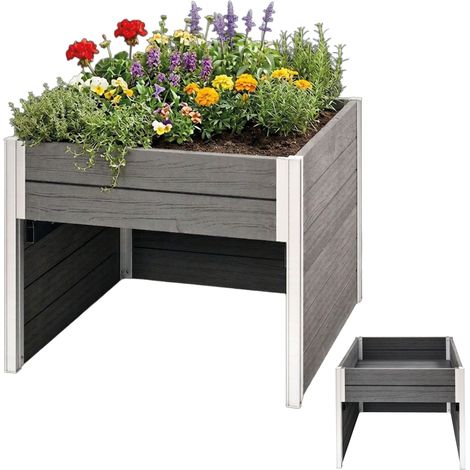 2in1 Hochbeet mit Mährobotergarage Holzoptik 73x79x56 cm Rasenroboter Garage Pflanzkasten anthrazit