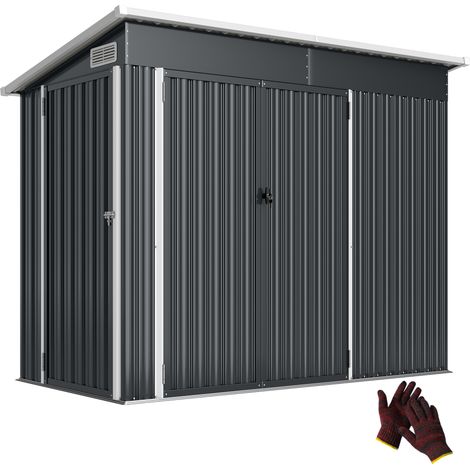 Cabane de jardin métal triple porte verrouillable toit incliné aérations 234x132x185cm gris
