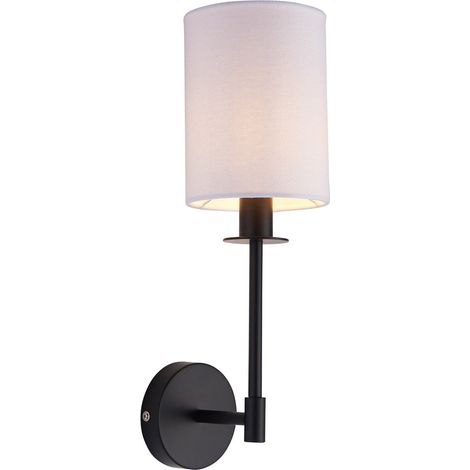 Endon Sancerre Applique avec abat-jour noir mat, tissu blanc vintage, 1x E14 (1/5)