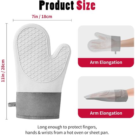 Küchenhandschuhe aus Silikon, hitzebeständig bis 300 °C, weiches Futter, unverzichtbar für die Küche (grau