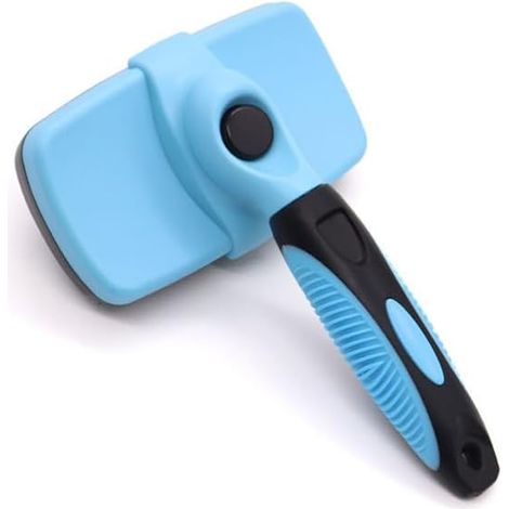 Brosse auto-nettoyante pour chiens et chats, outil de démêlage et d'épilation doux pour animaux à poils longs et courts, bouton poussoir facile, bleu (1/5)