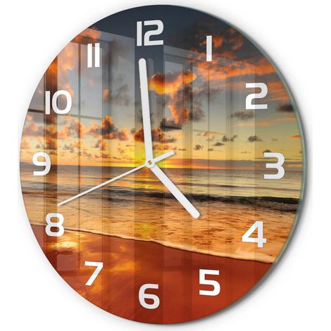 Horloge Murale Ronde Déco Salon Verre Trempé Silencieuse Design Contemporain Plage australienne fi 30 cm (1/5)