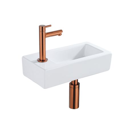 FugaFlow Efficiente Pietra Ensemble fontaine - 37,5x18,5x9cm - céramique - trou de robinet à gauche - robinet de fontaine en cuivre brossé - bouchon (1/5)