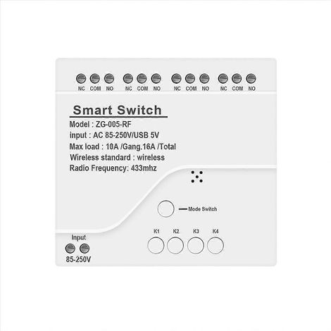 Module de commutation intelligent Zigbee 4 canaux, alimentation CA 85-250 V, récepteur RF433 10 A (1/5)