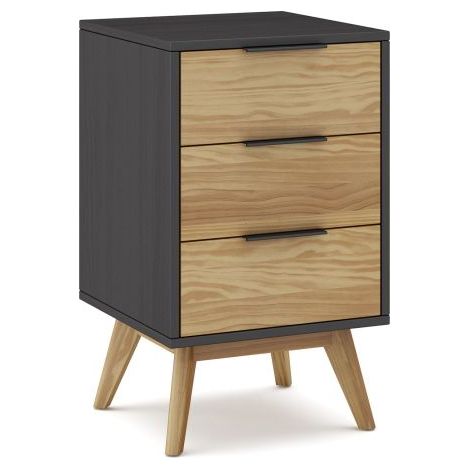 Mesita de noche de 3 cajones y patas 40x65,5 cm Numa Gris Alpino - Oak (ancho) x 65,5cm (alto) (1/5)