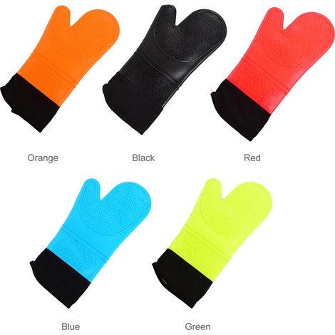 Guante de cocina de silicona resistente al calor con capa interior de algodón, protección de -40 °C a 230 °C, largo, lavable, con orificio para colgar, antideslizante (1 unidad). (1/5)