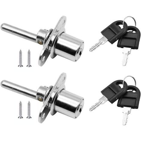 Lot de 2 verrous à piston pour portes de tiroirs et meubles, diamètre 16 mm, longueur 61 mm (argenté) (1/3)