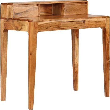 Bureau 3 tiroirs 1 niche acacia massif laqué Catchi (1/5)
