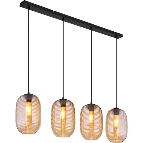 Pendelleuchte Hängelampe Deckenleuchte Esszimmerlampe Glas Amber Metall (1/5)