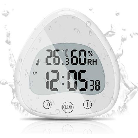 Réveil de salle de bain, réveil numérique, réveil de douche tactile étanche, minuteur et thermomètre étanches, horloge portable à affichage. (1/5)
