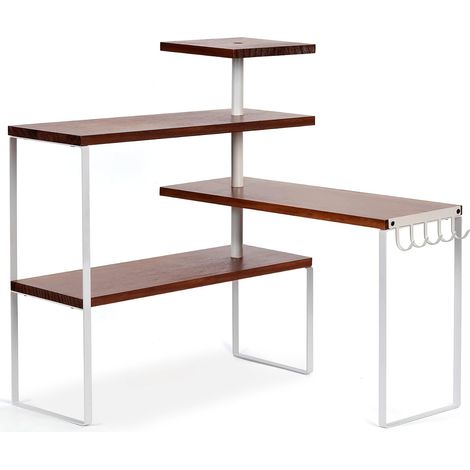 Étagère d'angle de cuisine plan de travail – Étagère à épices 4 niveaux pour plan de travail et coin café, petite debout sans perçage, en bois et métal, pour salle de bain, salon et bureau (1/5)