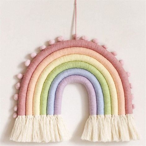 [NEVER USED] Rainbow Macrame Wall Hanging Tapestry - Kids Wall Decor - Bohemian Style (1/4)
