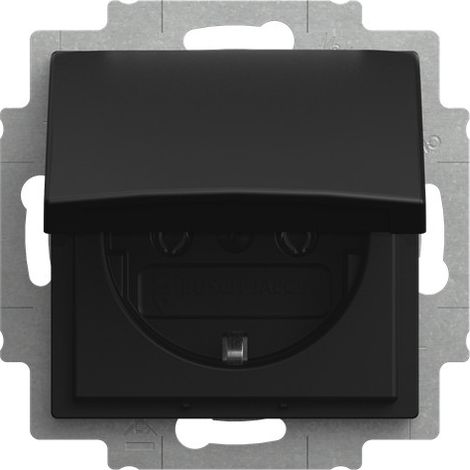 Busch-Jaeger Inserto presa SCHUKO® con coperchio a cerniera senza divaricatore nero opaco - Busch-balance® SI (20 EUKR-915), 2CKA002018A1590