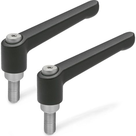 Lot de 2 leviers de serrage réglables à vis filetée en acier inoxydable – Longueur du manche : 30 mm Embout et vis de serrage en acier inoxydable Poignée noire en zinc moulé sous pression, revêtemen (1/3)