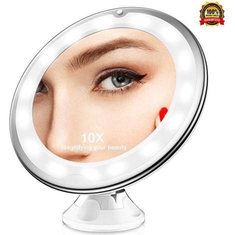 Promoción, Espejo de aumento 10X, Espejo de viaje con luz LED y ventosa, Espejo de pared portátil con rotación de 360°, Espejo de sobremesa ideal para afeitarse y maquillarse, AAFGVC (1/5)
