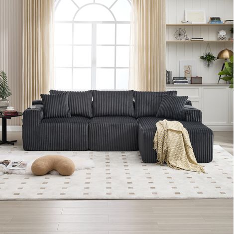 Sofá modular con chaise longue y portavasos gris cómodo OKMYHOME (1/5)