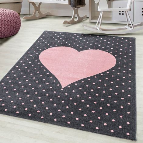 Tapis rectangle pour enfant doux Coeur Rose 80x150 (1/5)