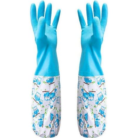 (bleu) Gants en caoutchouc pour bassin et drainage – Travaux ménagers et jardinage, entretien du jardin, désherbage, lavage, nettoyage, vaisselle – Pour protéger vos manches (1/4)