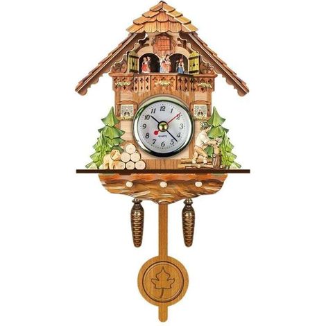 SJLERST Antique Wooden Cuckoo Clock, Wall-Mounted Birdhouse, Hanging Home Decor, Automatic Rotating Bell Clock