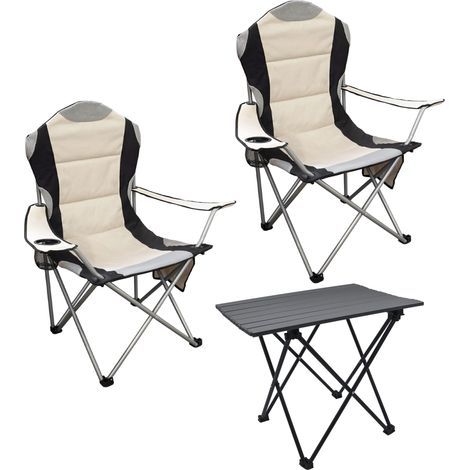 Camping Sitzgruppe 3-teilig mit Aluminium Klapptisch und Tragetasche - beige - Garten Tischgruppe mit 2 Campingstühlen bis 150kg