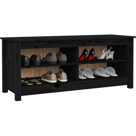 Banc à chaussures Noir 110x38x45,5 cm Bois de pin massif (1/5)
