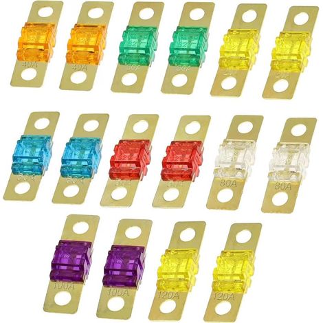 16 Pièces Fusible Voiture Midi Fusibles 20A 30A 40A 50A 60A 80A 100A 120A 32V ANL Fusible Bolt On Courant éLevé Fusibles (1/5)
